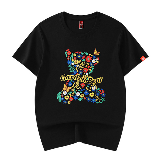 I Royal Pure cotton flower sea bear embroidery half sleeved couple loose short sleeved T shirt eprolo 