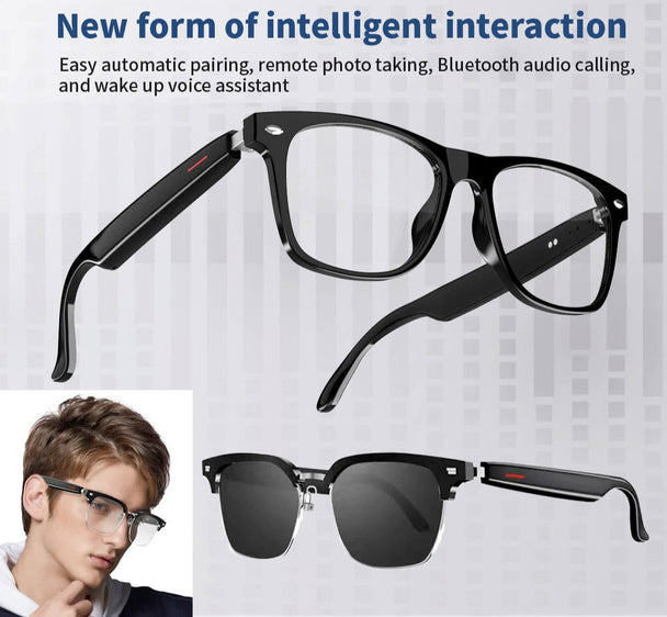 2 In 1 Headset Smart Glasses Blue Tooth Audio Call AI Voice Noise Reduction Music Eyewear Waterproof Speaker Mics Calls Eyeglass - I Royal - I Royal