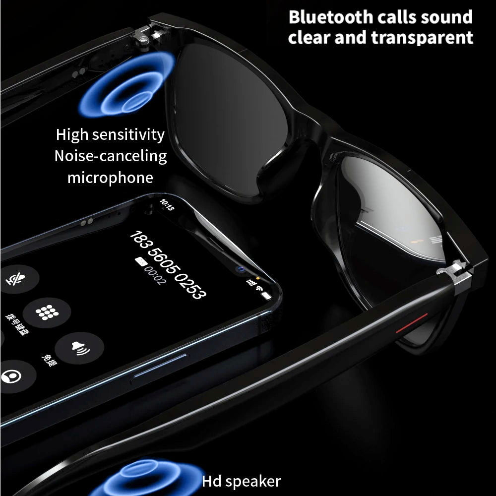 2 In 1 Headset Smart Glasses Blue Tooth Audio Call AI Voice Noise Reduction Music Eyewear Waterproof Speaker Mics Calls Eyeglass - I Royal - I Royal