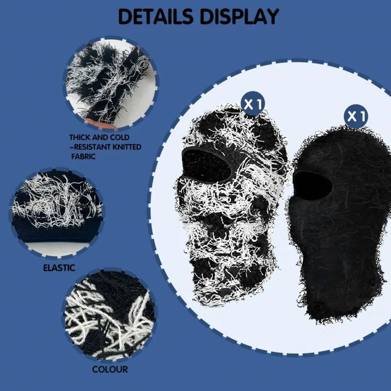 2pc Distressed Balaclava Ski Mask Knitted Full Face Windproof Winter Premium Yeat Ski Mask - I Royal - I Royal