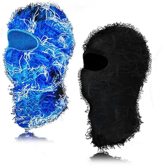 2pc Distressed Balaclava Ski Mask Knitted Full Face Windproof Winter Premium Yeat Ski Mask - I Royal - I Royal
