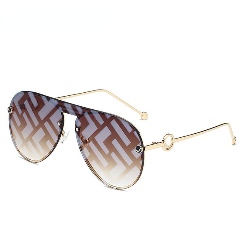 I Royal Oversized Pilot Sunglasses Women Luxury Brand Fashion Flat Top One Piece Men Eyewear Brown Mirror eprolo 