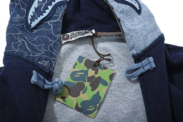 Bape Denim Washer Wrinkle Fabric Hooded Sweatshirt